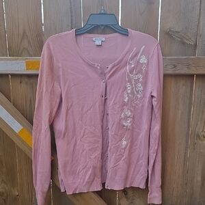 Pink Floral Embroidered Women's Sweater